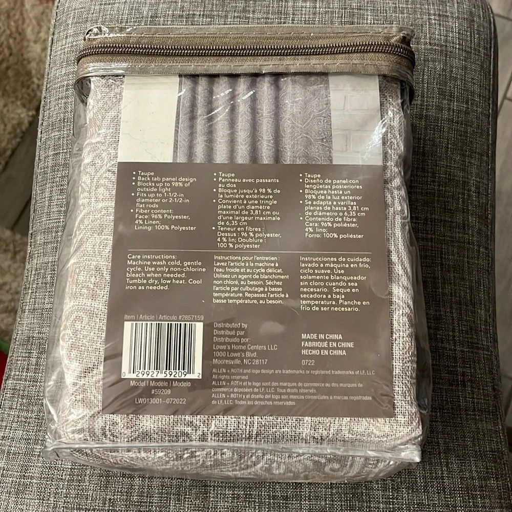 allen + roth 84-in Taupe Room Darkening Interlined Back Tab Single Curtain Panel